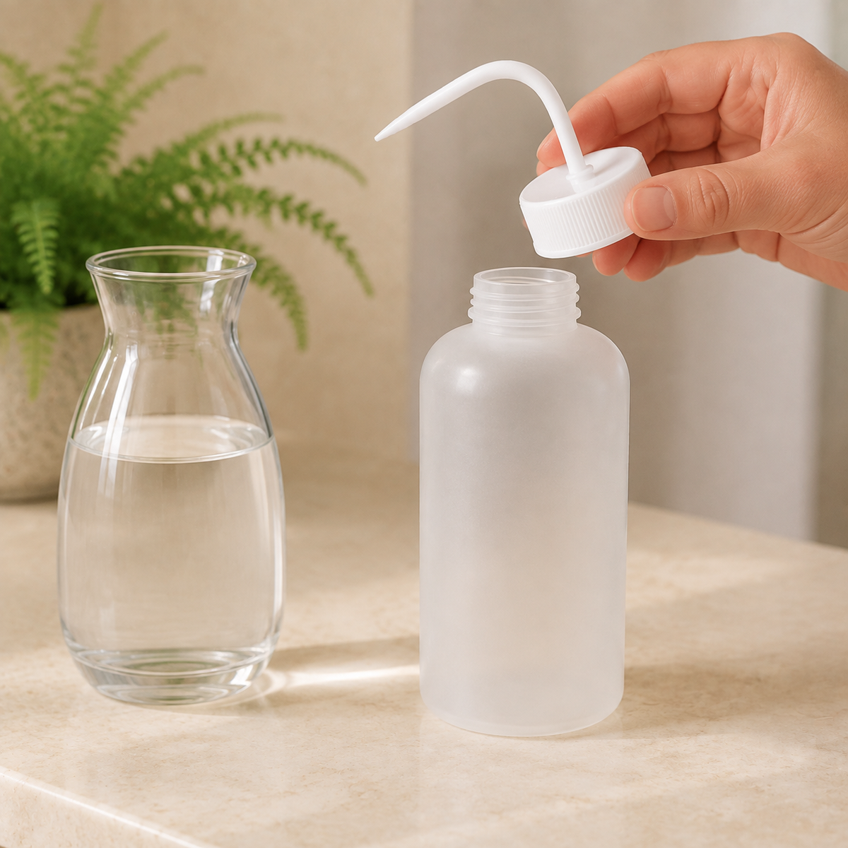 RootDrop bottle with removable cap and precision nozzle for refilling
