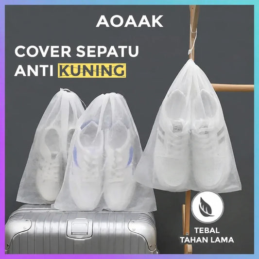 AOAAK Drawstring Shoe & Travel Storage Bags — 10 Pack — white drawstring shoe bags in three sizes