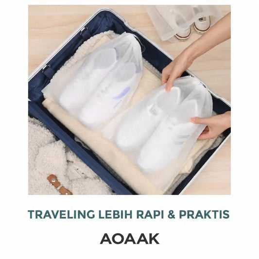 AOAAK Drawstring Shoe & Travel Storage Bags — 10 Pack — footwear separated inside a suitcase