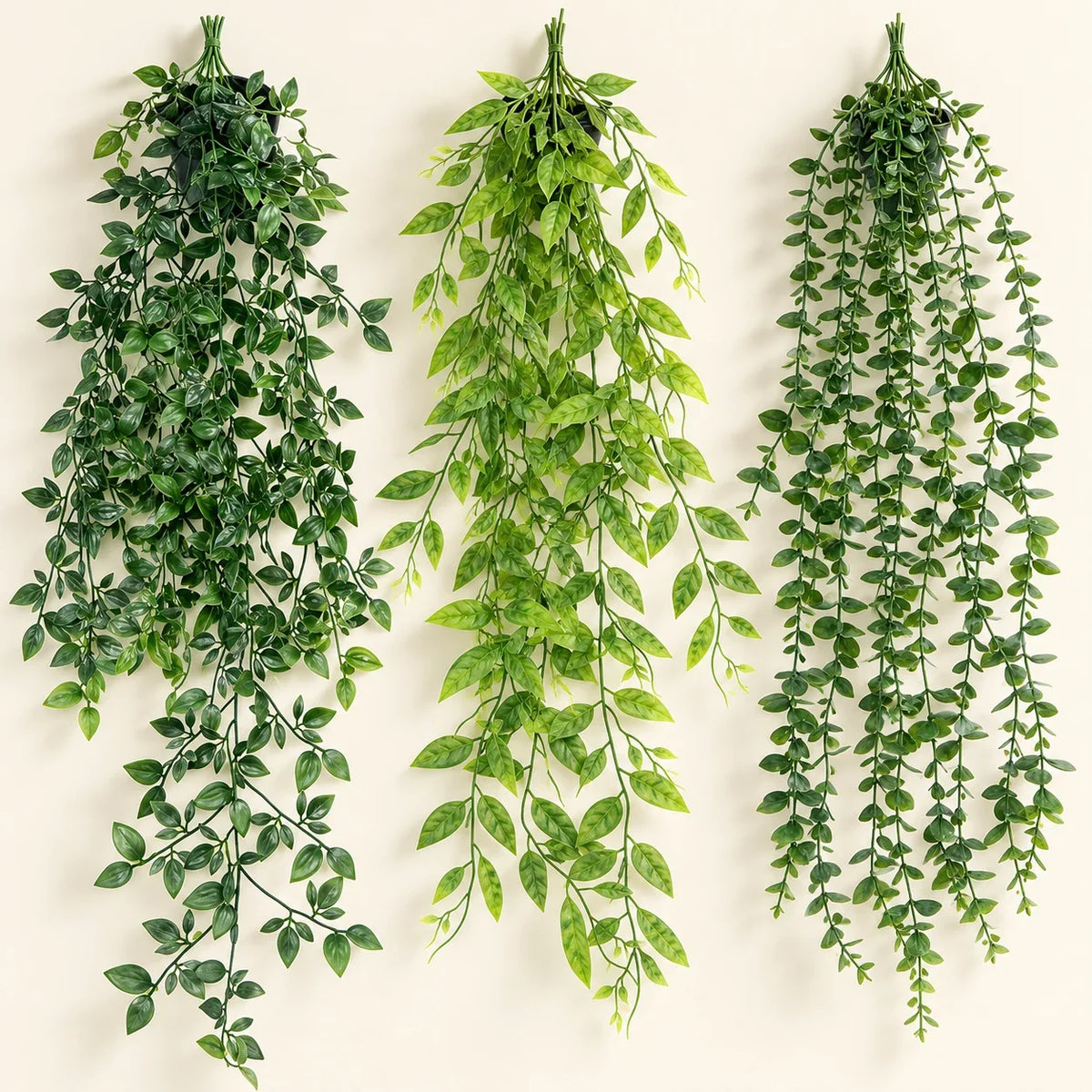 AOAAK Faux Hanging Plant Vines — 3 Styles — three available faux vine styles, no pots included