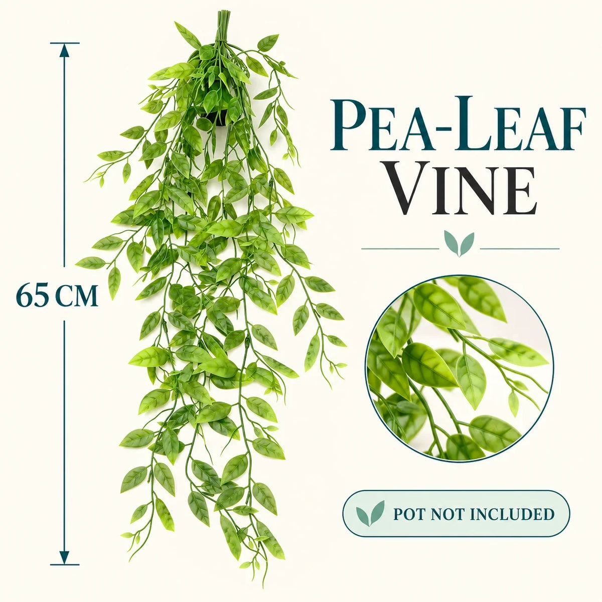 AOAAK Faux Hanging Plant Vines — 3 Styles — Pea-Leaf Vine, 65 cm, pot not included