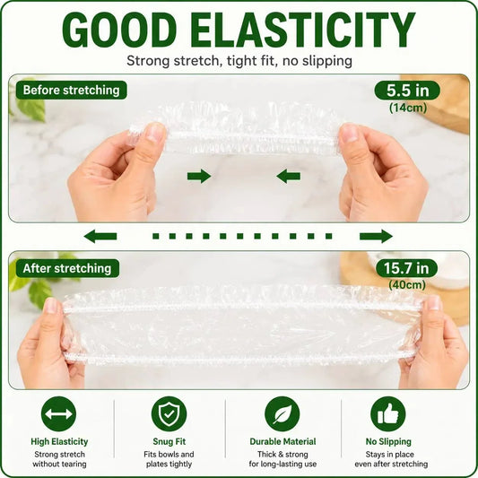 Elastic food cover size guide: approximately 5.5 to 15.7 inches of stretch
